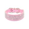 Pink PU Leather Dog Collars, Adjustable Fit, 5 Rows of Rhinestones, Medium & Large Breeds