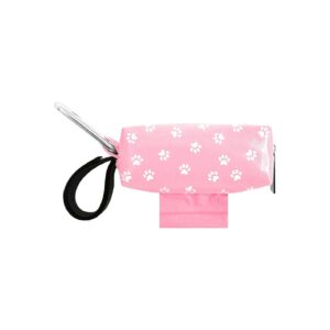 Pink Paw Dog Poop Bag Dispenser with Roll of 12 Easy-Tie Handle Doggy Bags