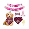 Pink Pet Dog Birthday Bandana Set with Hat, Scarf, Bowtie and Banner for Small Breeds