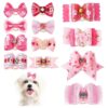 Pink Pet Hair Bows with Rhinestones and Lace for Small to Large Breed Dogs and Cats