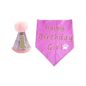 Pink Photo Props for Dogs and Cats 1-Year-Old Birthday Party Celebration Set