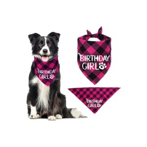 Pink Plaid Classic Triangle Scarf Dog Bandana for Small to Medium Breeds Birthday