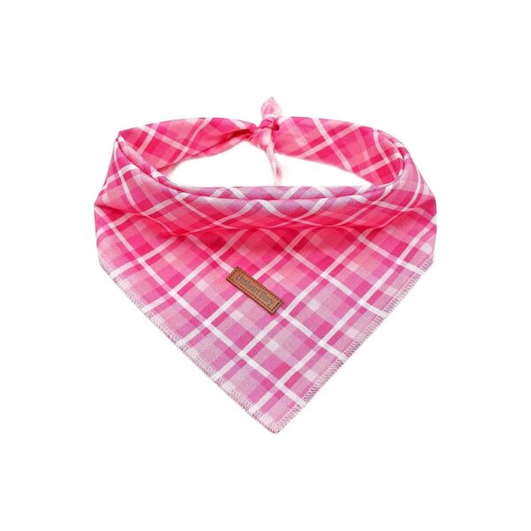 Pink Plaid Dog Accessories Soft Square Adjustable Washable Small Dog Bandana