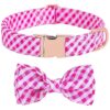 Pink Plaid Dog Collar with Detachable Bow and Metal Buckle for Small Medium Large Dogs