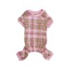 Pink Plaid Pet Dog Pajamas Shirts with Rainbow Unicorn Pattern for Large Dogs