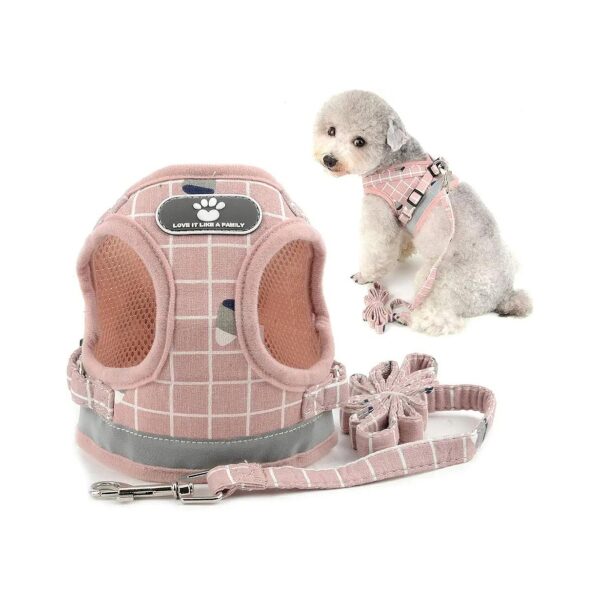 Pink Plaid Print Dog Harness Vest and Leash Set for Small Breed Pets