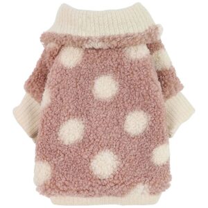 Pink Polka Dot Dog Coat with Thermal Fleece Lining and Rib Knit Cuffs