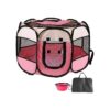 Pink Portable Foldable Pet Playpen with Carrying Bag and Travel Bowl for Dogs and Cats