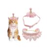 Pink Princess Crown Hat and Bib Costume for Cats and Small Dogs Birthday Celebration