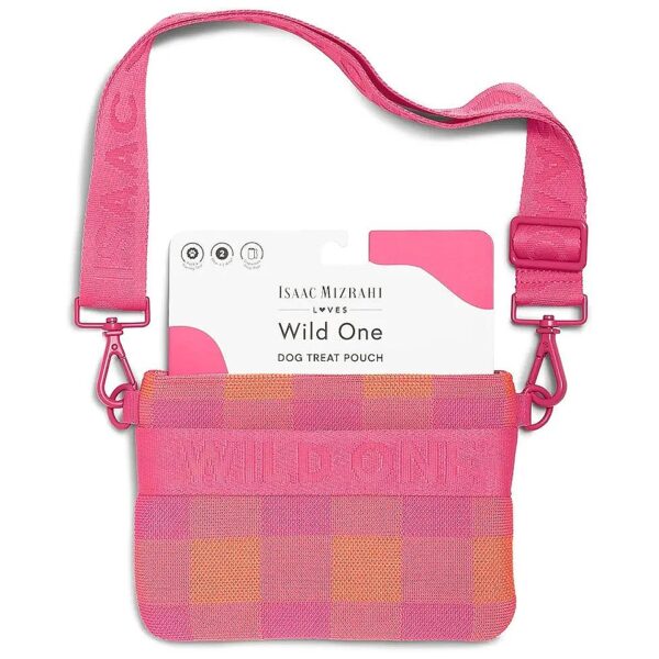 Pink Recycled Knit Treat Pouch with Adjustable Strap for Puppy Training