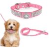 Pink Rhinestone Dog Collar Set with Adjustable Buckle for Small to Medium Dogs and Cats