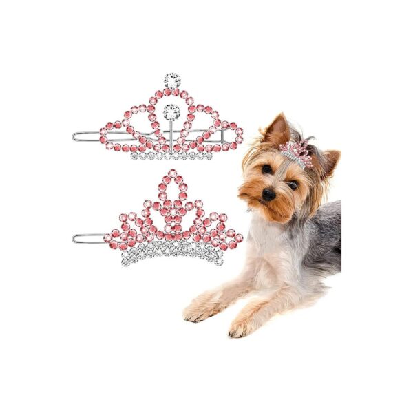 Pink Rhinestone Dog Tiara Hair Clips for Pet Grooming Costume Accessories