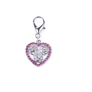 Pink Rhinestone Heart and Rose Charm Jewelry for Dog and Cat Accessories