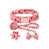 Pink Roses Dog Collar and Leash Set with Adjustable Size XS-XL for Dogs of All Sizes