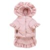 Pink Ruffle Quilted Dog Coat with Hood for Small Dogs and Cats in Large Size