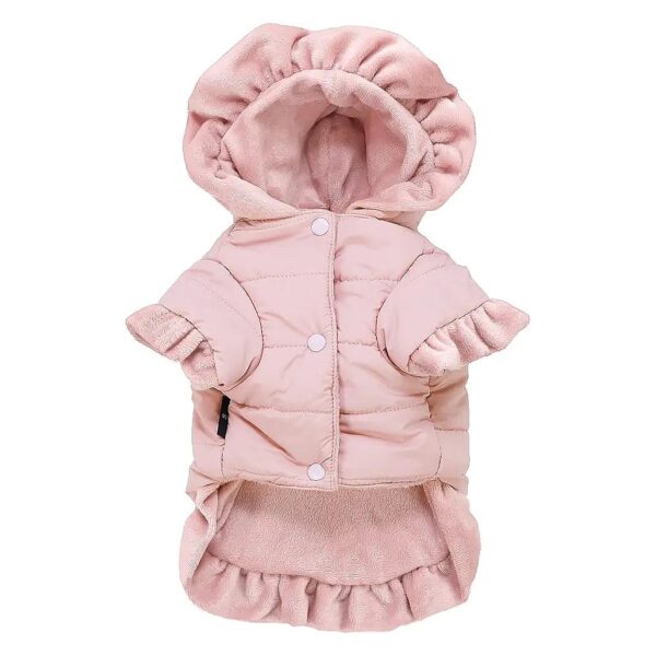 Pink Ruffle Quilted Dog Coat with Hood for Small Dogs and Cats in Large Size