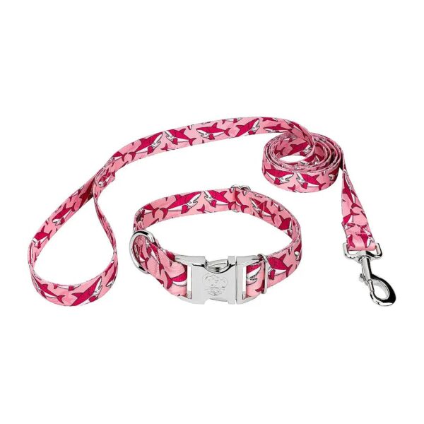 Pink Sharks Inspired Dog Collar and Leash Set for Small to Medium Breed Dogs