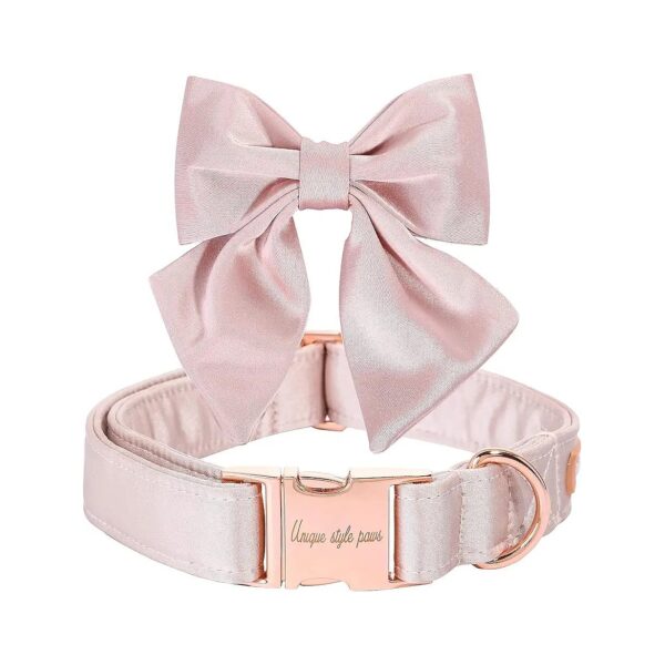 Pink Silk Dog Collar with Adjustable Durable Design and Removable Bow for Large Dogs