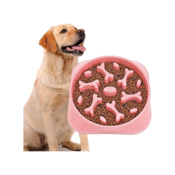 Pink Slow Feeder Dog Bowl with Healthy Maze Design for Medium Large Dogs