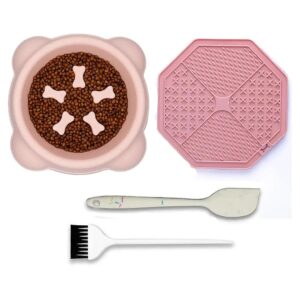 Pink Slow Feeding Dog Bowl and Licking Mat Set for Healthy and Balanced Digestion