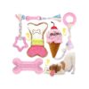 Pink Small Breed Dog Chew Toys Set for Cleaning Teeth Interactive Pet Doggy Bone Toys