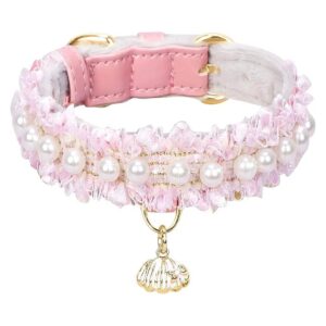 Pink Small Dog Collar with Beautiful Lace and Cute Pearls for a Princess-like Look