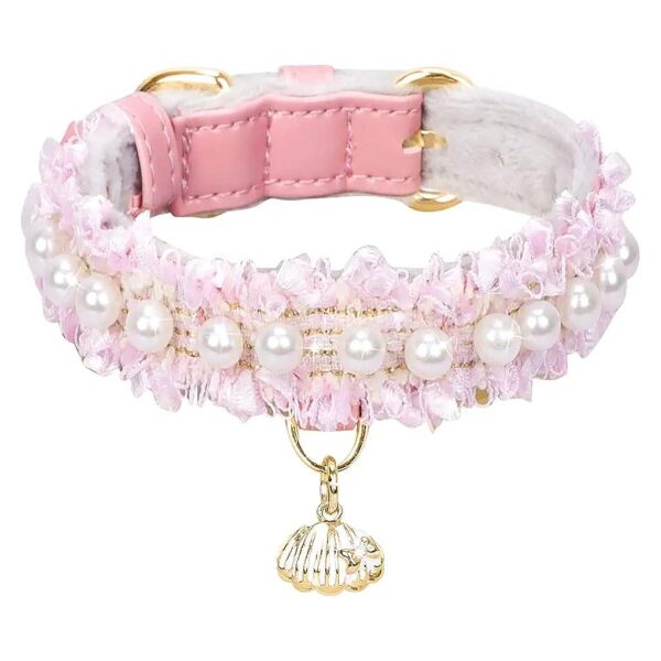 Pink Small Dog Collar with Beautiful Lace and Cute Pearls for a Princess-like Look