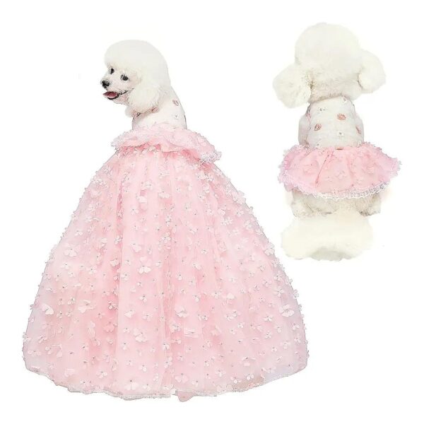 Pink Small Medium Dog Wedding Dress with Detachable Train for Princess Clothes Party