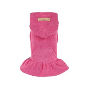 Pink Small Thermal Fleece Girl Dog Hoodie Dress with Pullover Design and Thick Hood