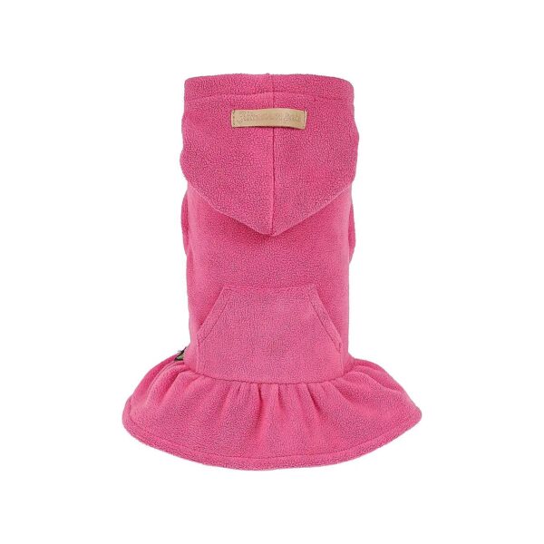 Pink Small Thermal Fleece Girl Dog Hoodie Dress with Pullover Design and Thick Hood