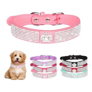 Pink Small to Medium Dog Collar with Bling Crystal Diamond Accent