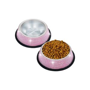 Pink Sparkling Rhinestone Dog And Cat Bowls For Small Pets