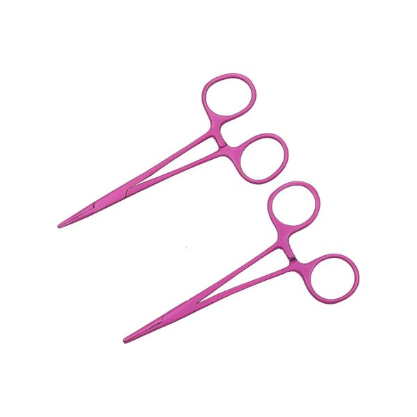 Pink Steel Hemostat Forcep for Pet Ear Hair Removal with Bend and Straight Heads