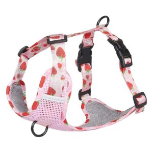 Pink Strawberry Pattern Summer Dog Walking Harness with Adjustable Neck and Chest Straps