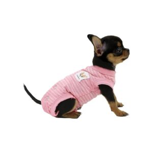 Pink Striped Sleeveless Dog Shirt for Small Teacup Dogs Recovery and Pajamas Use