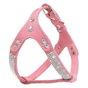 Pink Suede Dog Halter Harness for Small Dogs and Cats in Solid Color and Suede