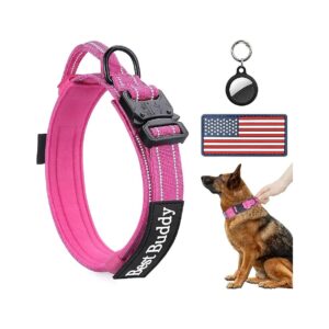 Pink Tactical Dog Collar with Handle and Metal Buckle for Female Dogs Training