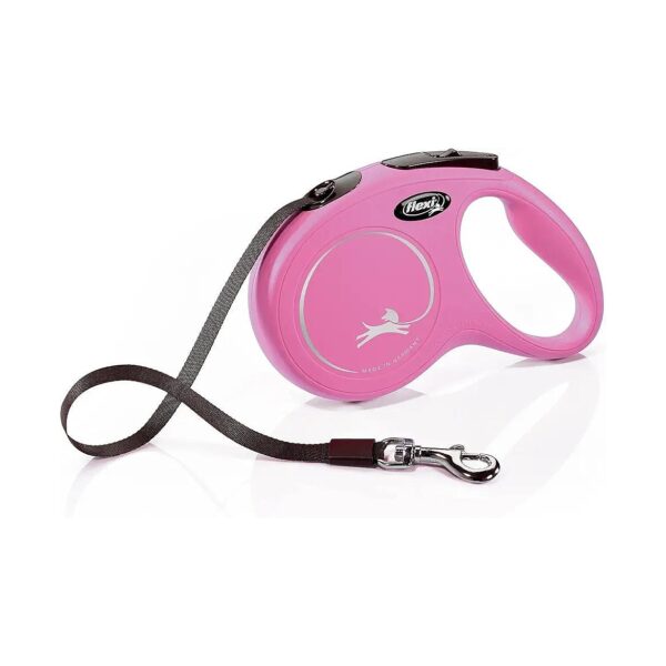 Pink Tape Flexi Leash with Ergonomic Handle and Braking System for Comfortable Walking