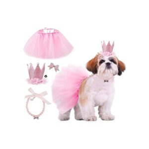 Pink Tutu Dog Birthday Outfit with Hat and Accessories for 16-23 Inch Waist Dogs