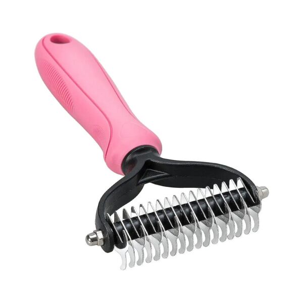 Pink Undercoat Rake for Deshedding and Dematting of Long-Hair Pets