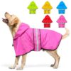 Pink Waterproof Reflective Dog Rain Coat for Large Dogs with Adjustable Fit and Hoodie