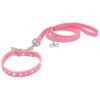 Pink XXS Suede Skin Pet Dog Collar Leash Set with Sparkly Crystal Diamonds