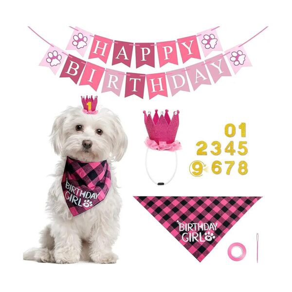 Pink and Black Buffalo Plaid Dog Birthday Party Supplies for Girls and Cats