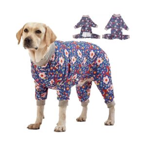 Pink and Blue Tiger Garden Floral Print Dog Pajamas for Large Breed Dogs Comfortable Wear