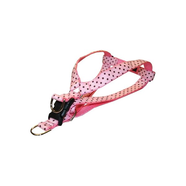 Pink and Brown Polka Dot Dog Harness Made in USA Adjustable Size Medium