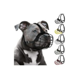 Pitbull Dog Muzzle with Metal Mask and Adjustable Leather Straps for Safe Wear