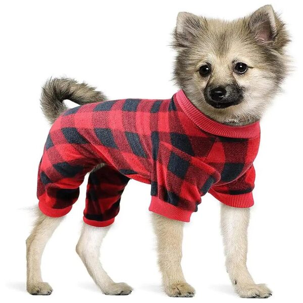 Plaid Christmas Dog Pajamas in Size S - Warm Flannel Pet Clothes for Small Dogs