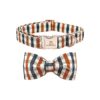 Plaid Cotton Dog Collar with Adjustable Buckle and Handmade Bowtie for Medium Dogs