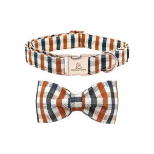 Plaid Cotton Dog Collar with Adjustable Buckle and Handmade Bowtie for Medium Dogs