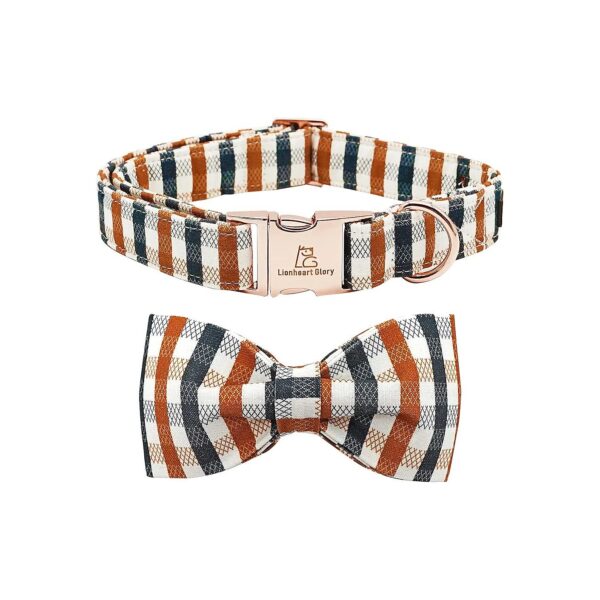 Plaid Cotton Dog Collar with Adjustable Buckle and Handmade Bowtie for Medium Dogs